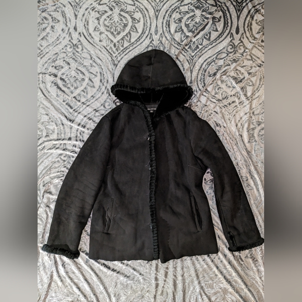 Women’s Small Jones New York Faux Suede Faux Fur Hooded Jacket - Picture 5 of 6